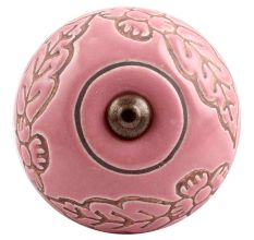 Pink Leaf Flower Etched Ceramic Drawer Knob