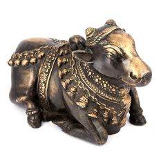 Black Brass Sitting Nandi Figurine