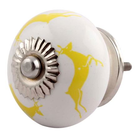Yellow Running Rein Deer Pattern Ceramic Cabinet Knob
