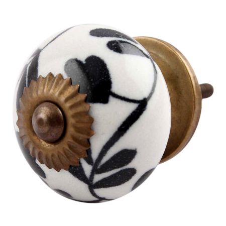 Black Leaf Flower Ceramic Cabinet Knob