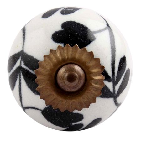 Black Leaf Flower Ceramic Cabinet Knob