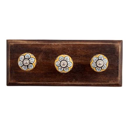 Mustard Flower Ceramic Wooden Hooks