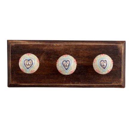 Mixed Color Heart Crackle Ceramic Wooden Hooks
