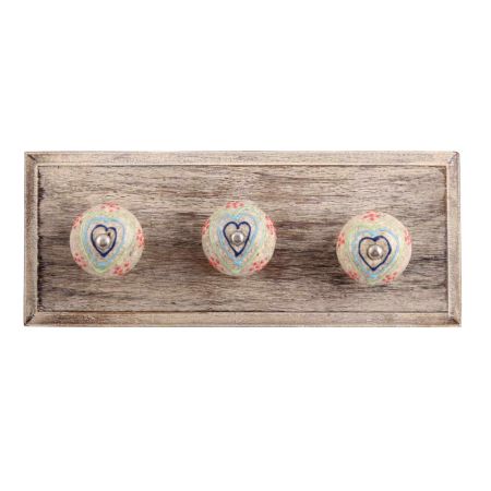 Mixed Color Heart Crackle Ceramic Wooden Hooks