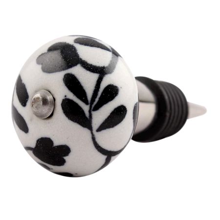 Black Leaf Flower Ceramic Wine Stopper