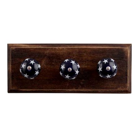 Navy Blue Star Ceramic Wooden Hooks