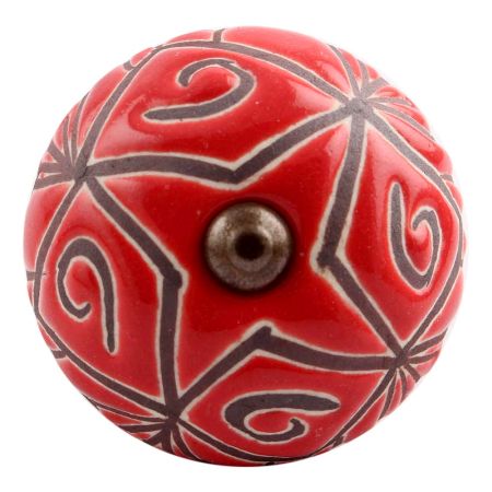 Red Etched Ceramic Floral Cabinet Knob Online