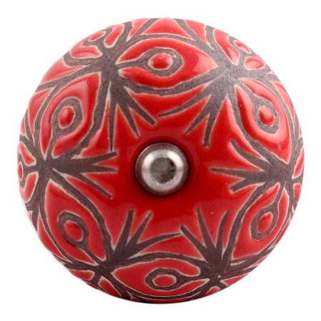 Red Etched Ceramic Floral Wine Stopper