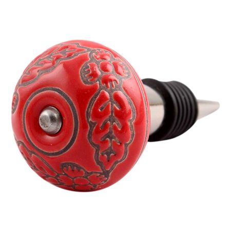 Red Leaf Flower Etched Ceramic Wine Stopper