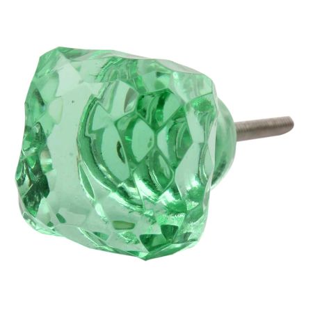 Green Glass Square Cut Cabinet Knob