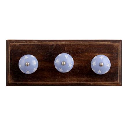 Slate Blue Star Ceramic Wooden Hooks