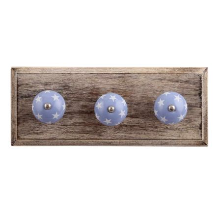 Slate Blue Star Ceramic Wooden Hooks