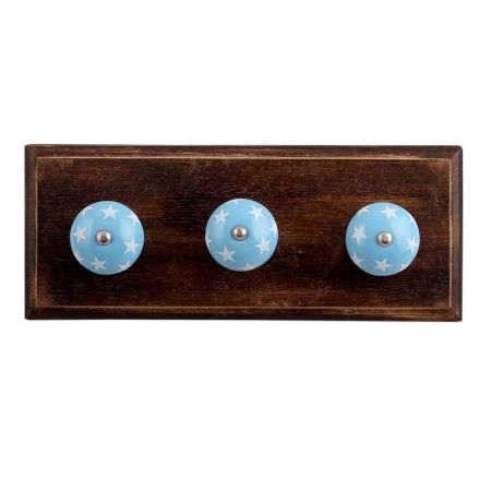 Turquoise Star Ceramic Wooden Hooks