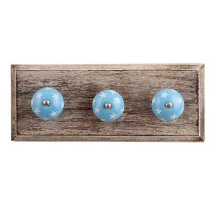 Turquoise Star Ceramic Wooden Hooks