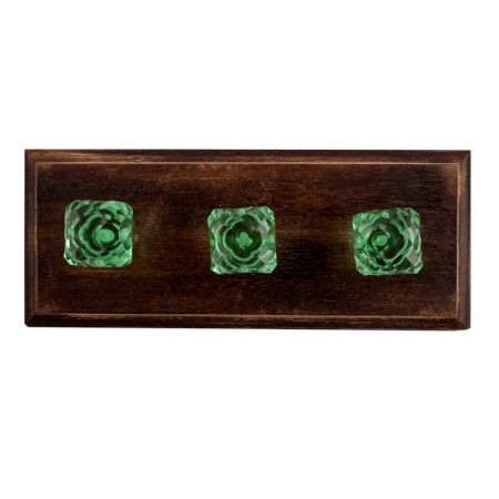 Green Glass Square Cut Wooden Hooks
