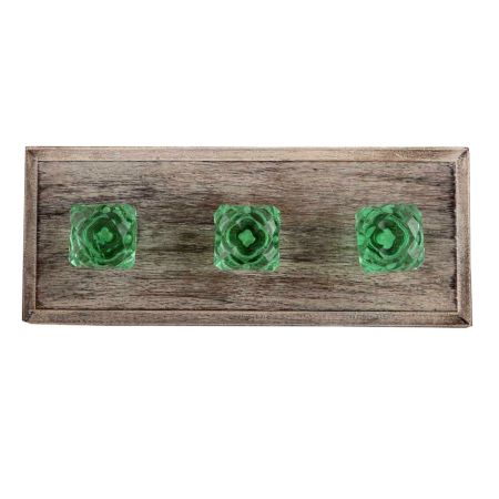 Green Glass Square Cut Wooden Hooks