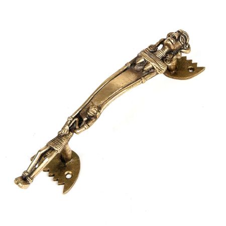 Brass Elongated Tribal Lady with Child  Door Handle