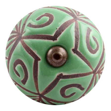 Pea Green Etched Ceramic Floral Cabinet Knob Online