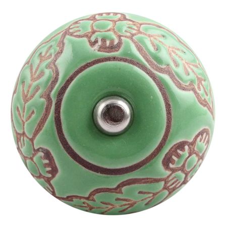 Pea Green Leaf Flower Etched Ceramic Drawer Knob