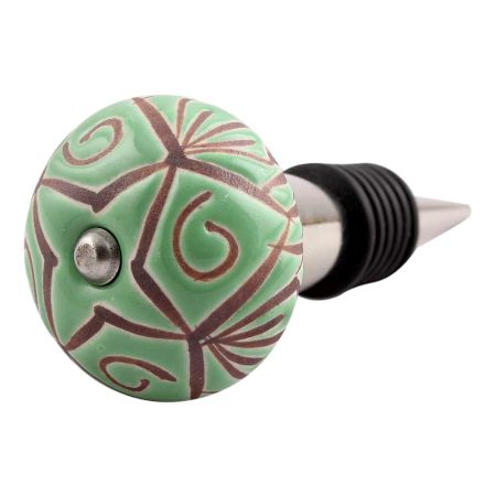 Pea Green Etched Ceramic Wine Stopper