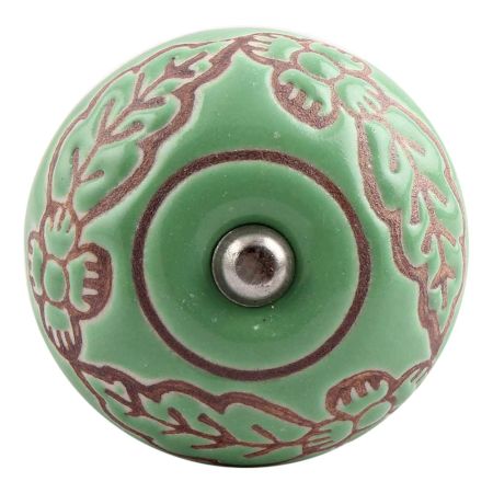 Pea Green Leaf Flower Etched Ceramic Wine Stopper