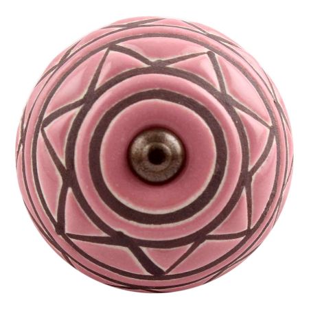 Pink Pattern Etched Ceramic Dresser Knob