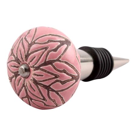 Pink Amarylis Floral Etched Ceramic Wine Stopper
