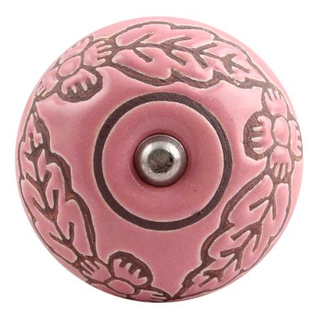 Pink Leaf Flower Etched Ceramic Wine Stopper