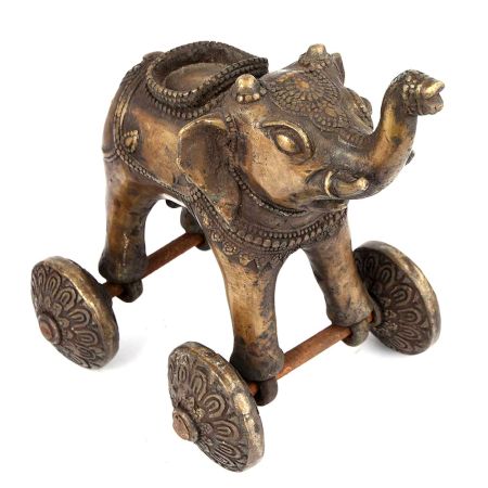 Brass Elephant on Wheel Temple Toy
