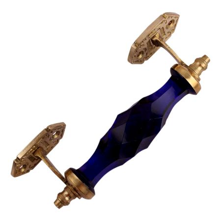 Navy Blue Cut Glass Golden Big Door Handle