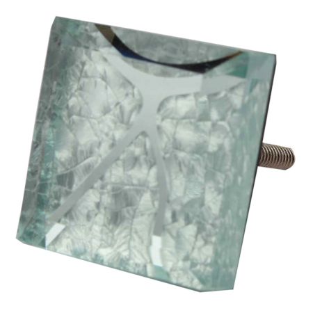 Silver Crackle Square Cut Flat Glass Dresser Knob