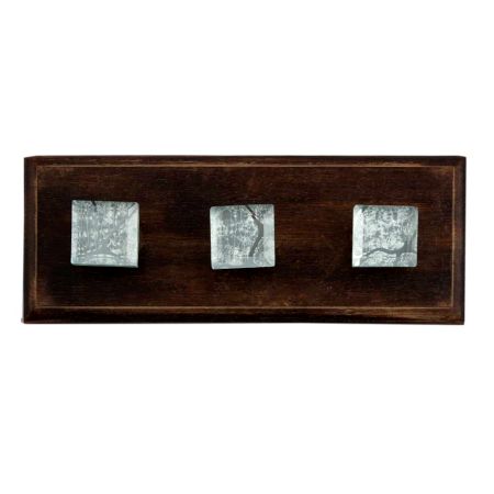 Silver Crackle Square Cut Flat Glass Wooden Hooks