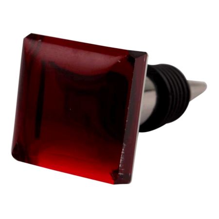 Red Square Flat Glass Wine Stopper