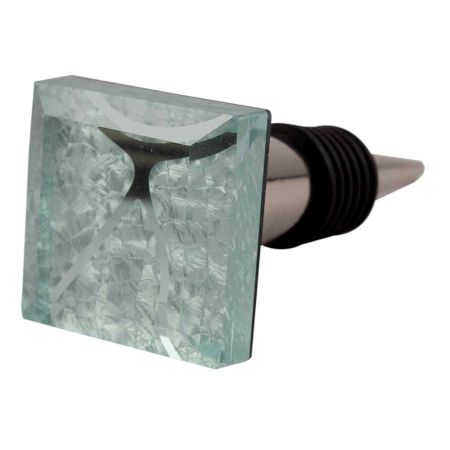 Silver Crackle Square Cut Flat Glass Wine Stopper
