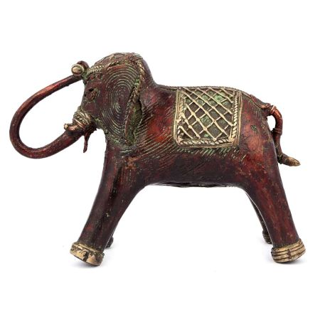 Red Sculpture Elephant Dhokra Brass
