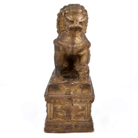 Chinese Folk Fengshui Brass Lion Statue