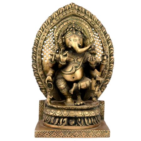 Brass Sitting Ganesha with Decorative Background