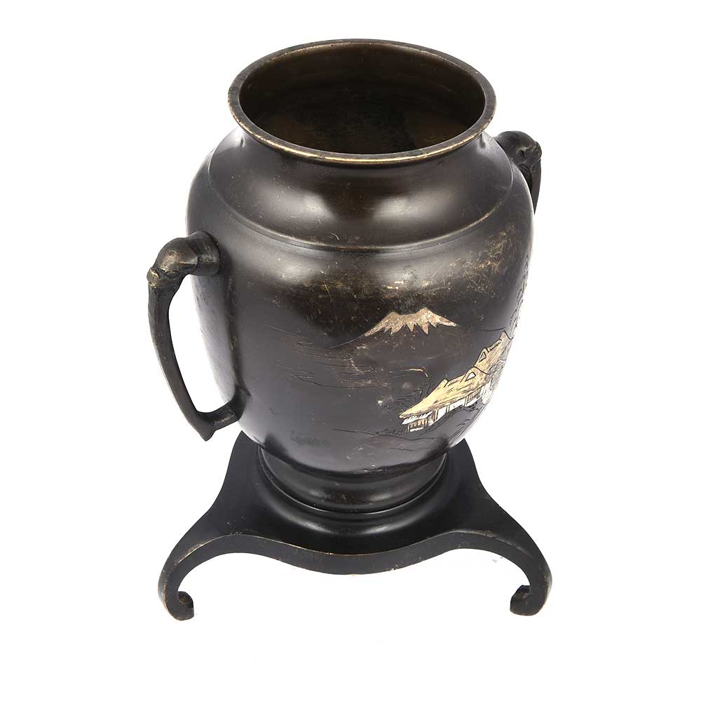 Vintage Black Colored Brass Handpainted Vase