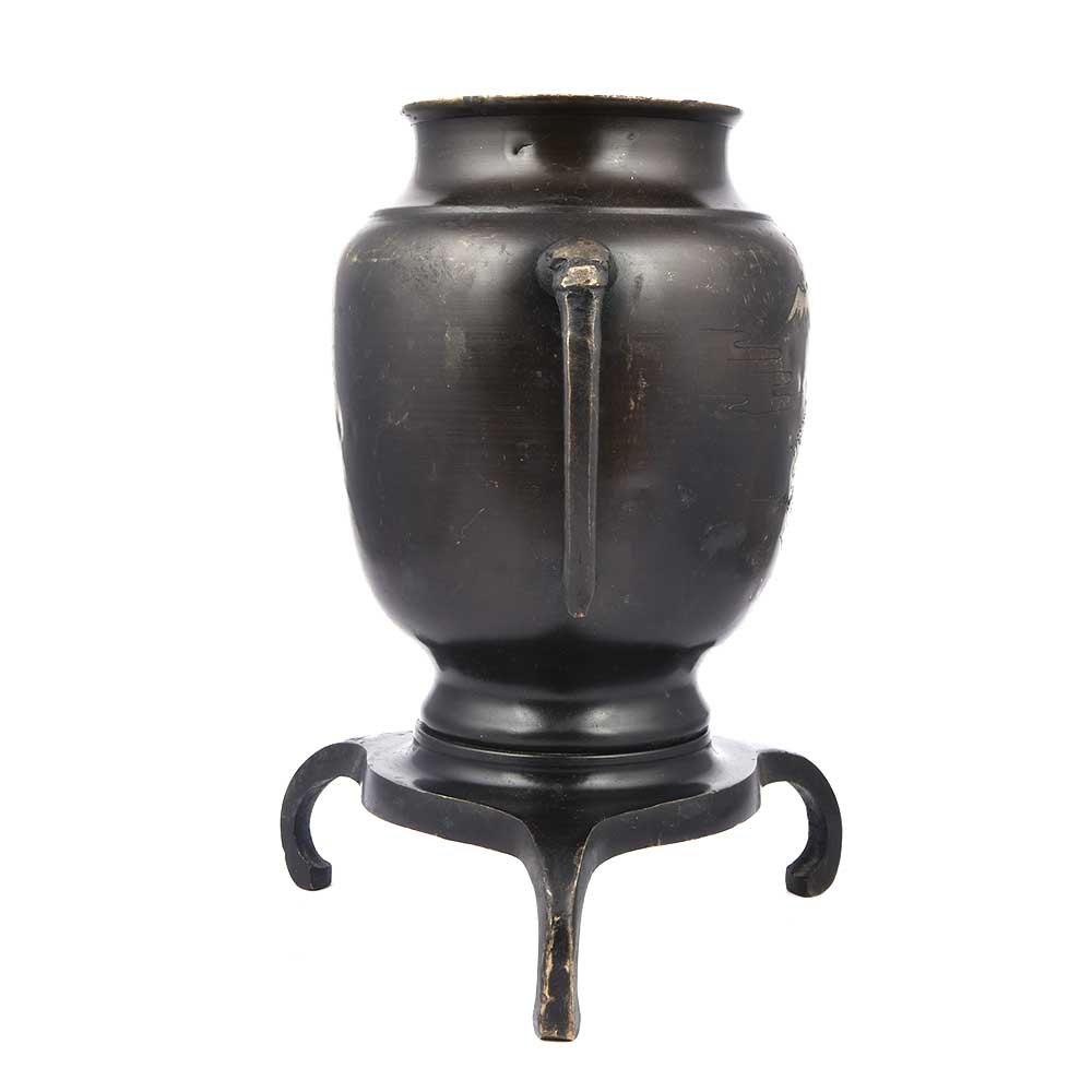 Vintage Black Colored Brass Handpainted Vase