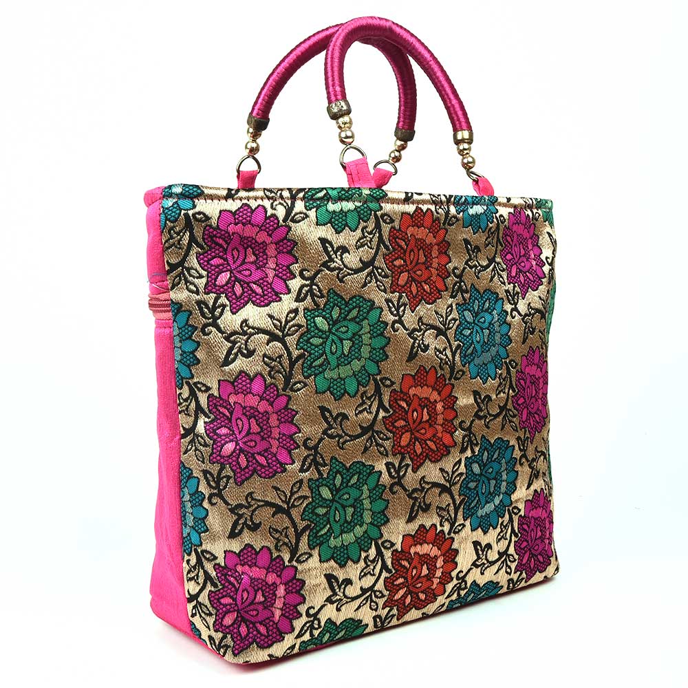 Floral Brocade Party Bag Pink Handbag 