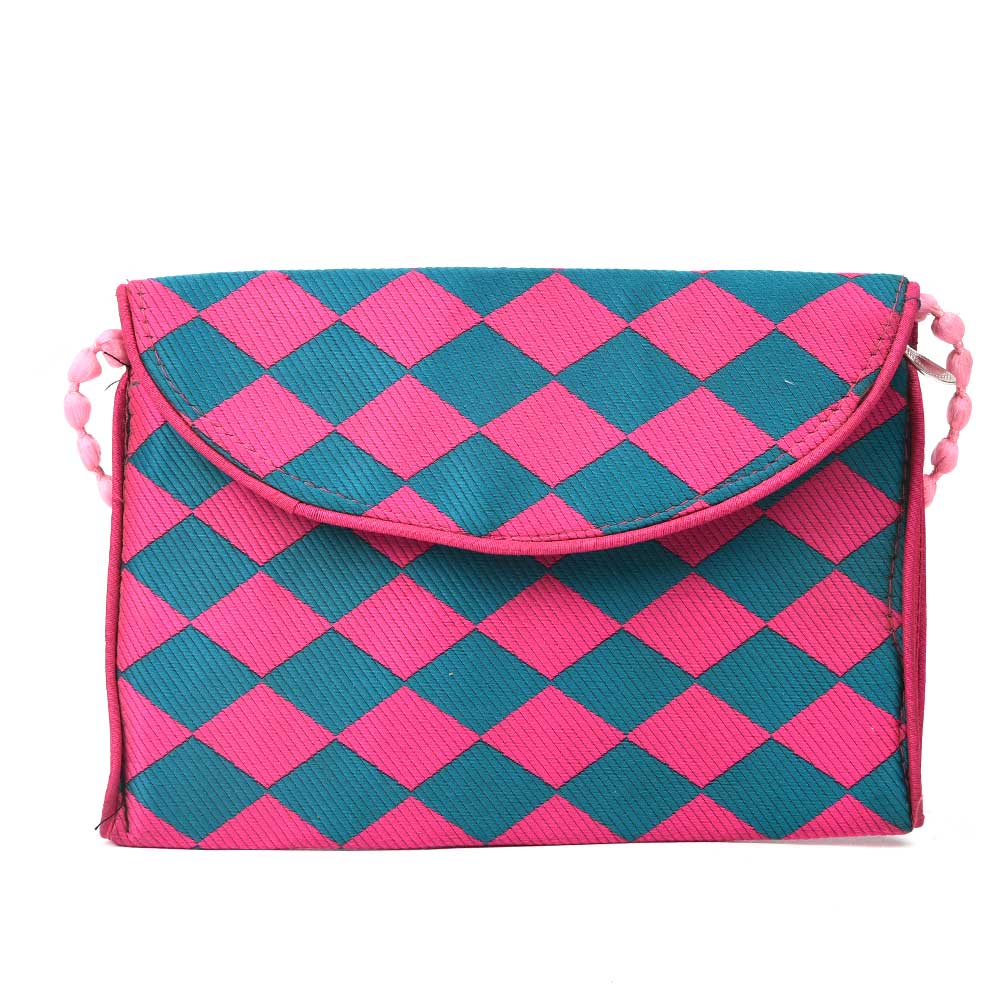 Pink Blue Checkered Handmade Cotton Bag