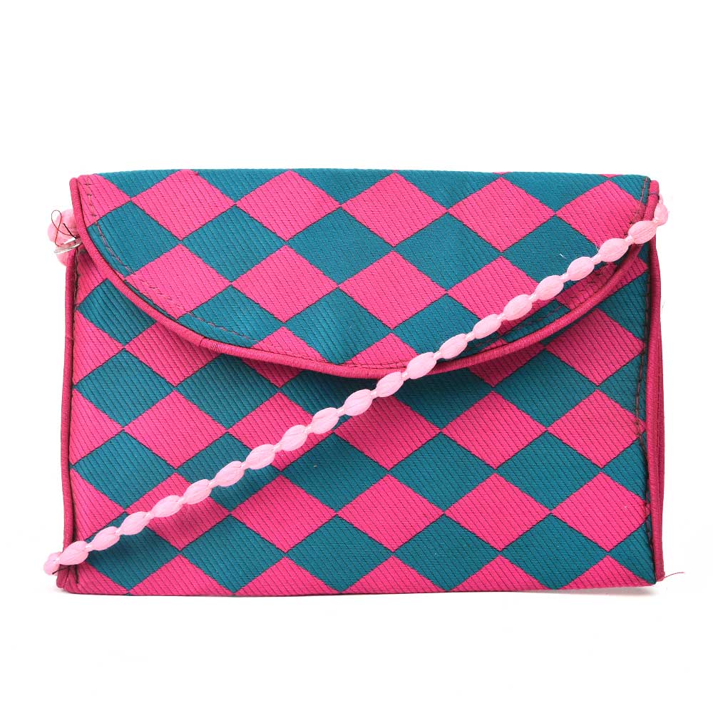 Pink Blue Checkered Handmade Cotton Bag