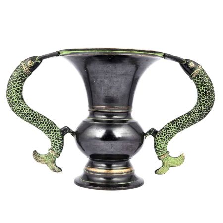 Black Brass Flower Pot with Fish Handles