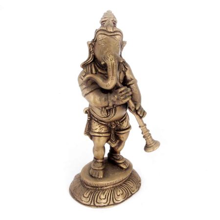 Standing Statue of Lord Ganesha Brass Figurines Playing Shehnai