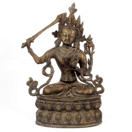 Bronze Manjushree Statue Sitting With Sword