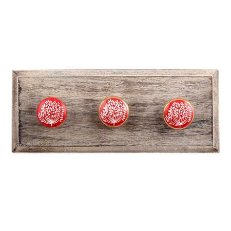 Red Waxflower Flat Ceramic Wooden Hooks