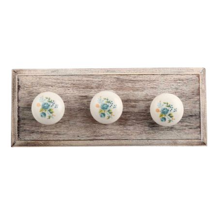 Green Marjoram Flower Ceramic Wooden Hooks
