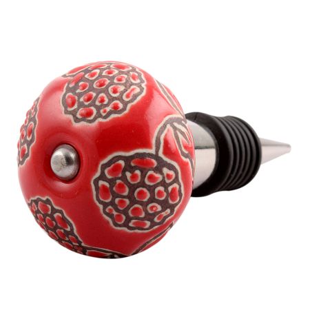 Red Marigold Etched Ceramic Wine Stopper