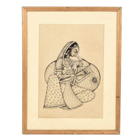 Hand painted Painting Of Lady Drawing A Flower 15