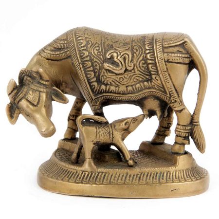 Brass Kamdhenu Cow and Calf Statue